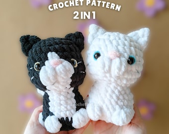 No Sew Crochet Cat Pattern: Tuxedo & White Amigurumi (PDF Pattern)