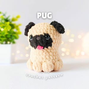 Wzór na szydełkowego mopsa bez szycia – szczeniak amigurumi – dla początkujących (PDF)