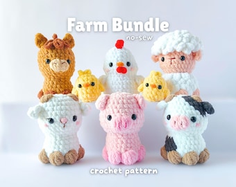 No-Sew Farm Animals Amigurumi Bundle – 7 in 1 Crochet Pattern (PDF)