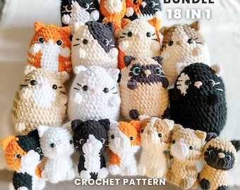 No Sew Crochet Cat Amigurumi Pattern Bundle: 18 Easy Designs (PDF Pattern)