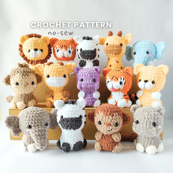 14 in 1 - Safari Crochet Pattern - No-sew Amigurumi (PDF)