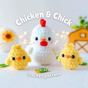 No-Sew Chicken & Chick Amigurumi Crochet Pattern – Farm Duo PDF