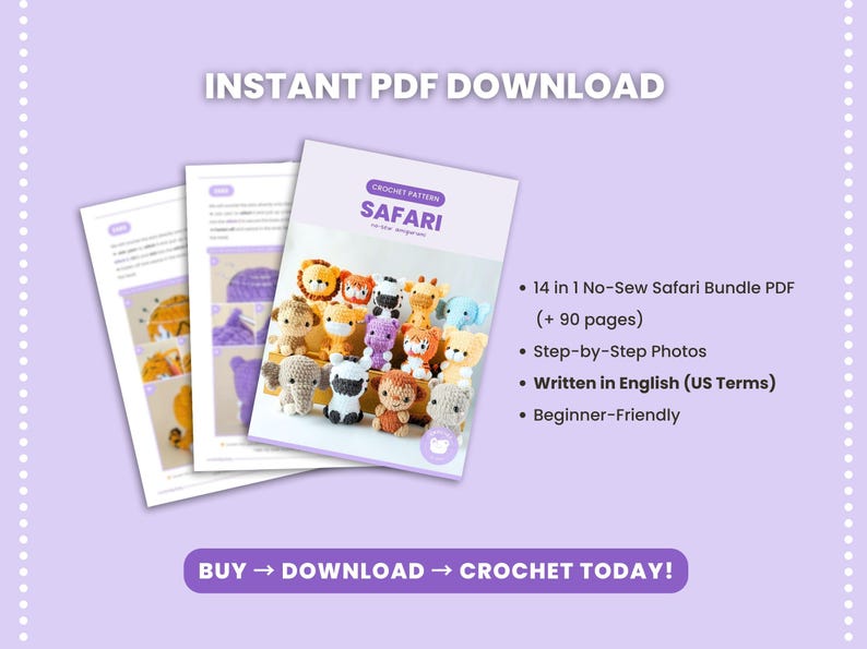 14 in 1 - Safari Häkelanleitung - Amigurumi ohne sew (PDF) Bild 2