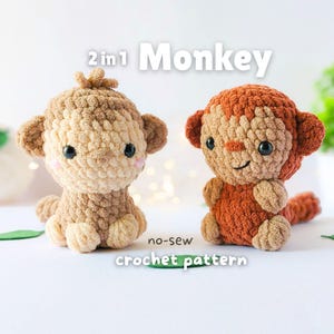 No-Sew Monkey Amigurumi Crochet Pattern - Safari Animal (2 in 1 - PDF)