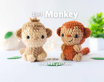 No-Sew Affe Amigurumi Häkelanleitung - Safari Tier (2 in 1 - PDF)