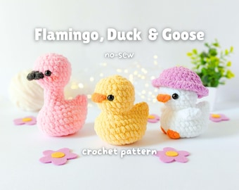 No-Sew eend, gans en flamingo - amigurumi-haakpatroon (pdf)