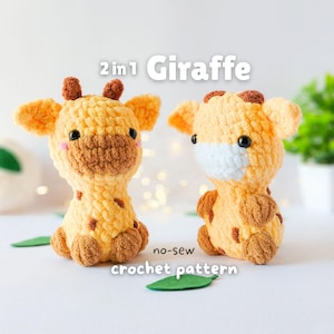 No-Sew Giraffe Amigurumi Häkelanleitung - Safari Tier (2 in 1 - PDF)