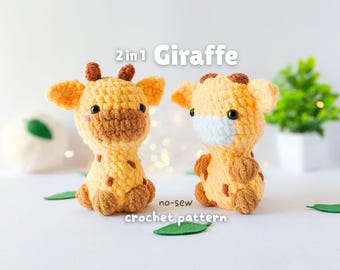 No-Sew Giraffe Amigurumi Häkelanleitung - Safari Tier (2 in 1 - PDF)