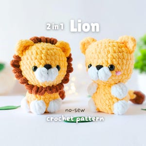 Patrón de amigurumi de león sin costuras - Animal de safari (2 en 1 - PDF)