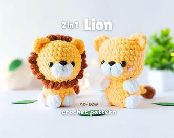 No-Sew Löwe Amigurumi Häkelanleitung - Safari Tier (2 in 1 - PDF)