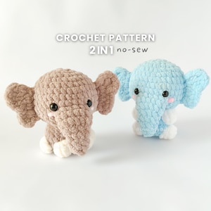 No-Sew Elephant Crochet Pattern: Amigurumi PDF Tutorial (2-in-1 Beginner Friendly Design)