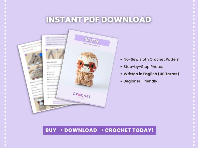 No-sew Sloth Amigurumi Crochet Pattern – Beginner Sloth Plush PDF ...