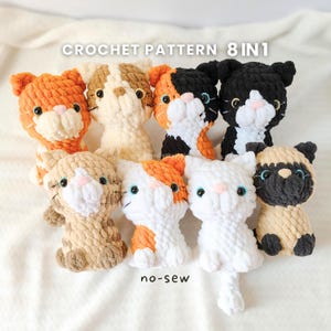 Cat Crochet Pattern, No Sew Amigurumi Crochet Pattern, 8 in 1 PDF Pattern, Beginner Friendly
