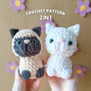 No Sew Crochet Cat Pattern: Siamese & White Amigurumi (PDF Download)