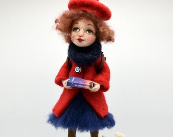 Needle felted art doll with book