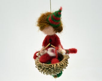 Christmas Winter Ornament, Needle felted Waldorf inspired, Home decor