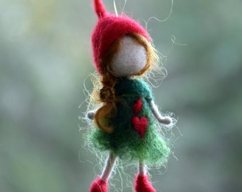 Christmas  ornament Christmas tree, Needle felted  Waldorf inspired doll, Romantic gift