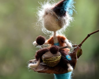 Fairy ornament drumer Needle felted Waldorf inspired doll