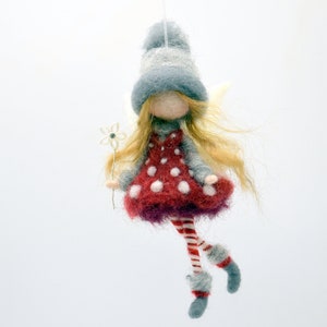 Christmas doll felted ornament  Waldorf inspired tree decoration