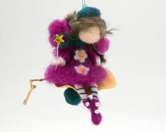 Christmas Winter Ornament, Doll on a seed, Needle felted Waldorf inspired Home decor