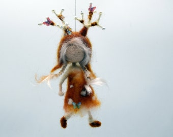 Needle felted fawn doll ornament