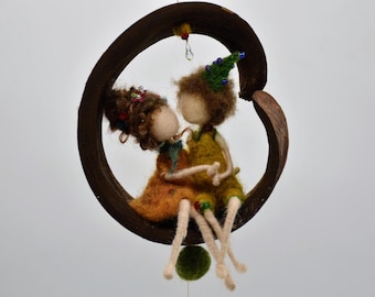 OOAK Needle Felted Art Doll – Handmade Wool Hanging Fiber Sculpture