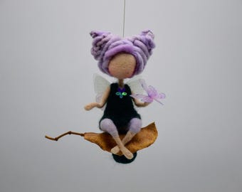 Needle felted Butterfly fairy ornament