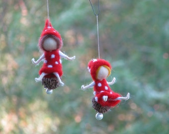 Christmas Fairy Mushroom Ornament  Needle felted Waldorf inspired Home decor