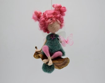 Needle felted Butterfly fairy ornament