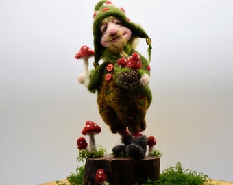 OOAK Needle Felted Mushroom Planting Elf