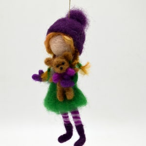 Fairy felted Ornament  Doll with Teddy Bear, Needle felted Waldorf inspired, Home decor