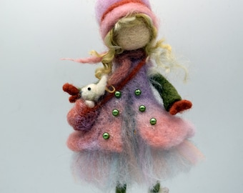 Christmas doll felted ornament  Waldorf inspired tree decoration