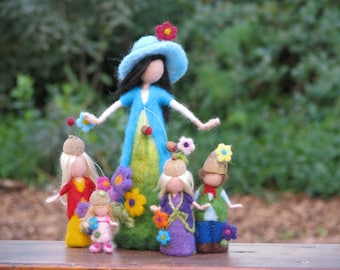 Needle felted waldorf inspired mother with children