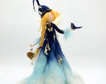 Whimsical Blue Fairy Needle Felted Doll