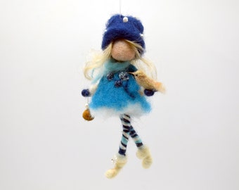 Christmas doll felted ornament  Waldorf inspired tree decoration