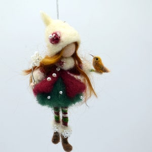 Christmas doll felted ornament  Waldorf inspired tree decoration