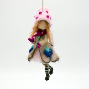 Christmas doll felted ornament doll with a snowman  Waldorf inspired tree decoration