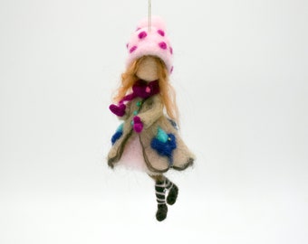 Christmas doll felted ornament doll with a snowman  Waldorf inspired tree decoration