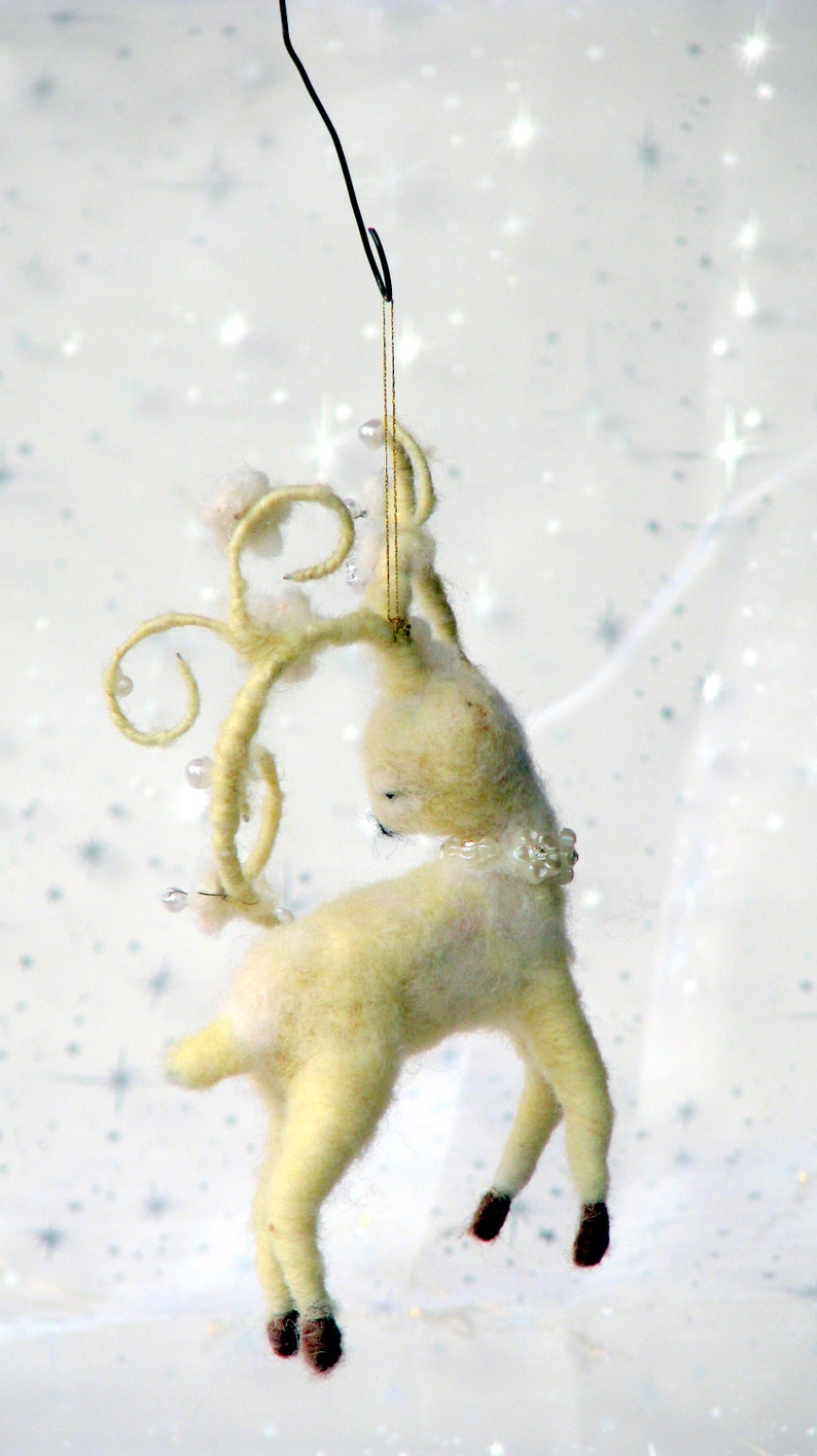 White deer Christmas Ornament Needle felted Waldorf inspired Etsy