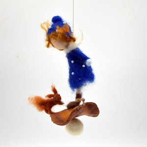 Christmas ornament Doll with red squirrrel Needle felted ornament Waldorf inspired doll