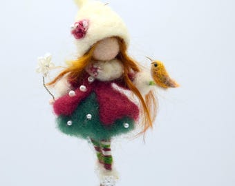 Christmas doll felted ornament  Waldorf inspired tree decoration
