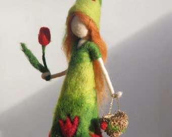 Needle felted waldorf inspired doll Its time for the tulip girl to come