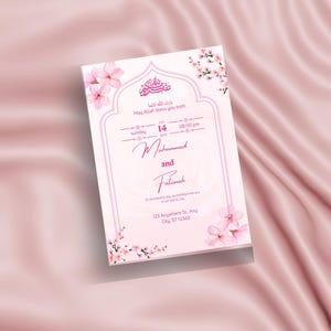 Islamische Hochzeitseinladungskarte | Pink Nikah Einladen PDF | Druckbar Save The Date | Muslimische Hochzeitskarte | Islamische Nikah Karte Download