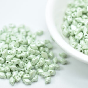 50 Beads - GemDuo Mini 4x6mm Two Hole - Chalk Light Green - Czech Glass