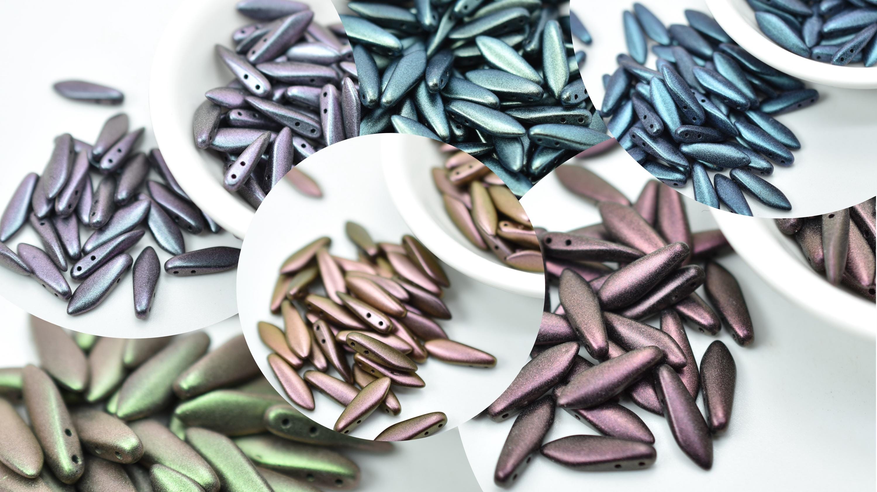 25個のビーズ - 2穴 5 x 16 mm ダガー - ポリネシアカラー、カラーをお