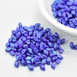 50 Beads - GemDuo Mini 4x6mm Two Hole - Tropical Blue Grape - Czech Glass