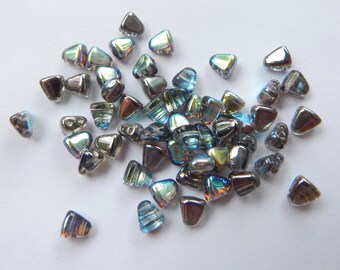 Nib-Bit Two Hole 6x5mm Graphite Rainbow Czech Glass - 50 Beads