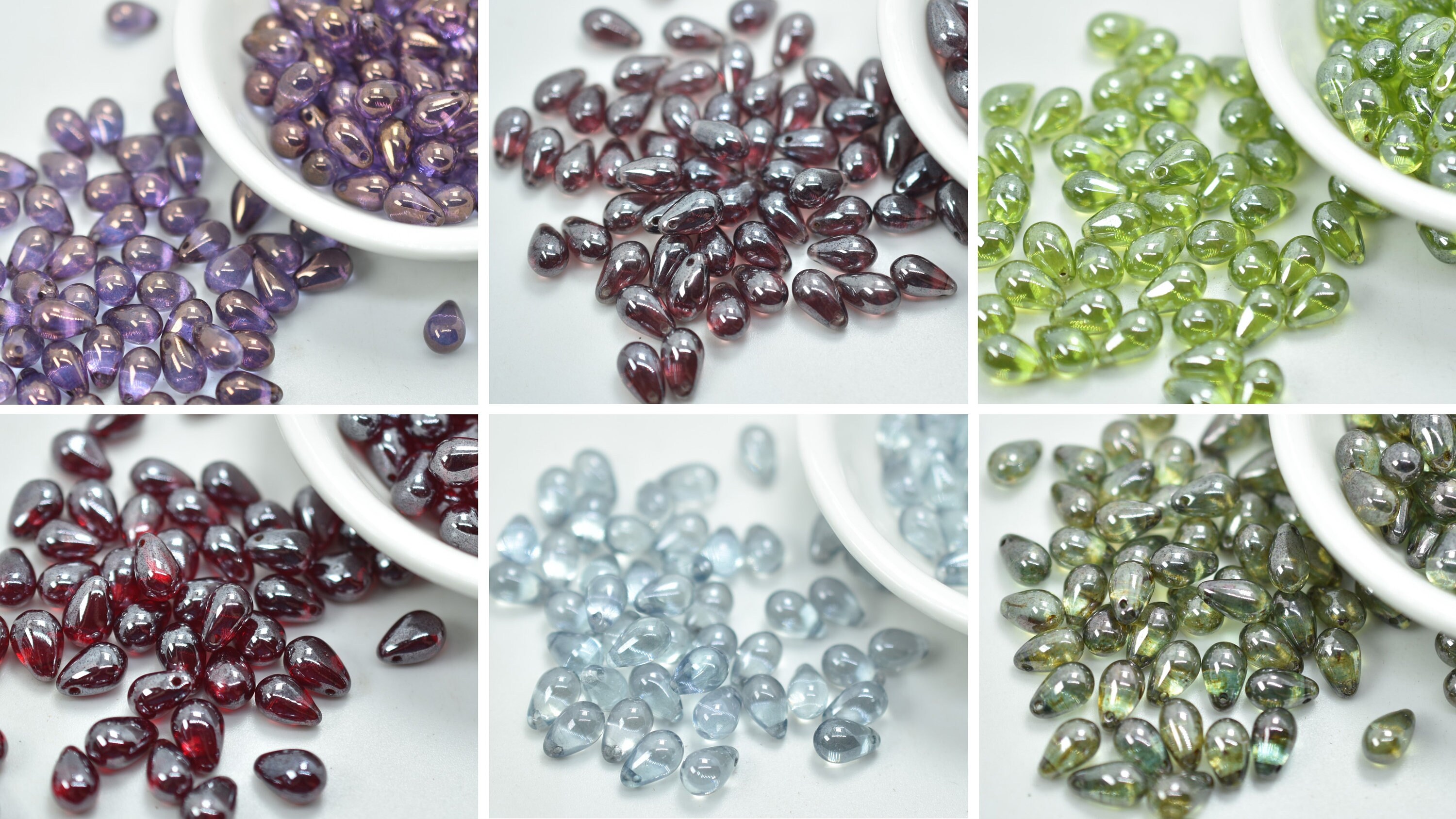50 Beads - 6x9mm Drop Top-Hole - Choose Color, Transparent Lustered Colors - Czech Glass