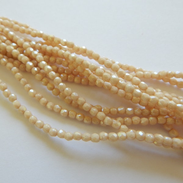 100 Beads - 2mm Fire Polished Faceted - Opaque Champagne Luster - Czech Glass