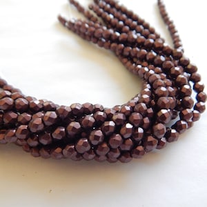 50 Beads - 4mm Fire Polished Round Saturated Metallic Red Pear Czech Glass